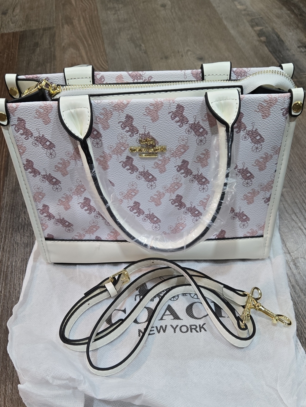 Coach White and Pink Signature Small Satchel